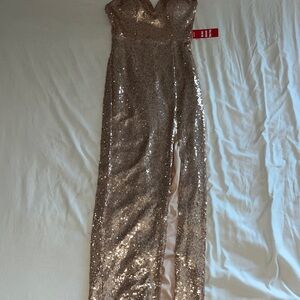 NWT- Rose Gold Sequin Prom Dress with Slit